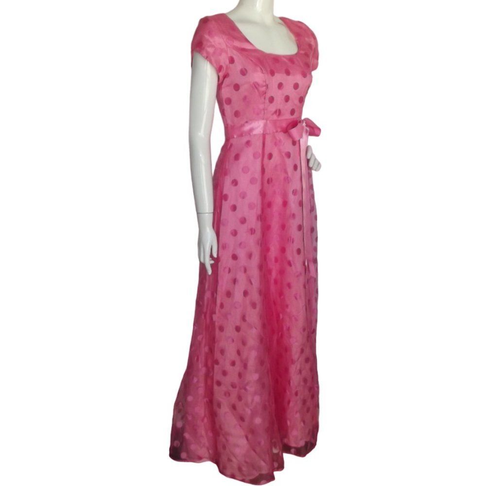 new JODY of CALIFORNIA Prom Dress, XS, Bold Pink, Polka Dots, Maxi, Cap sleeve - Picture 3 of 10
